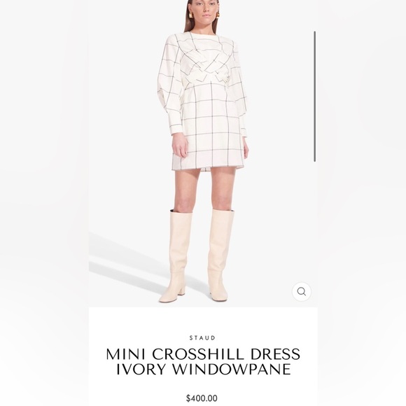 STAUD Cream And Black Windowpane Crosshill Mini Dress - Picture 3 of 14